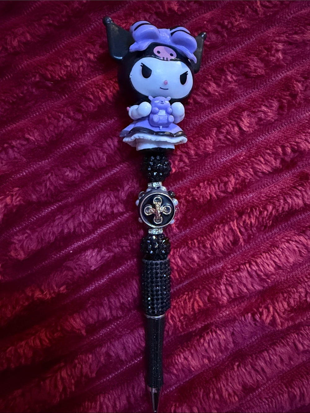 Kuromi-Inspired Black and Purple Kids Pen with Character Top